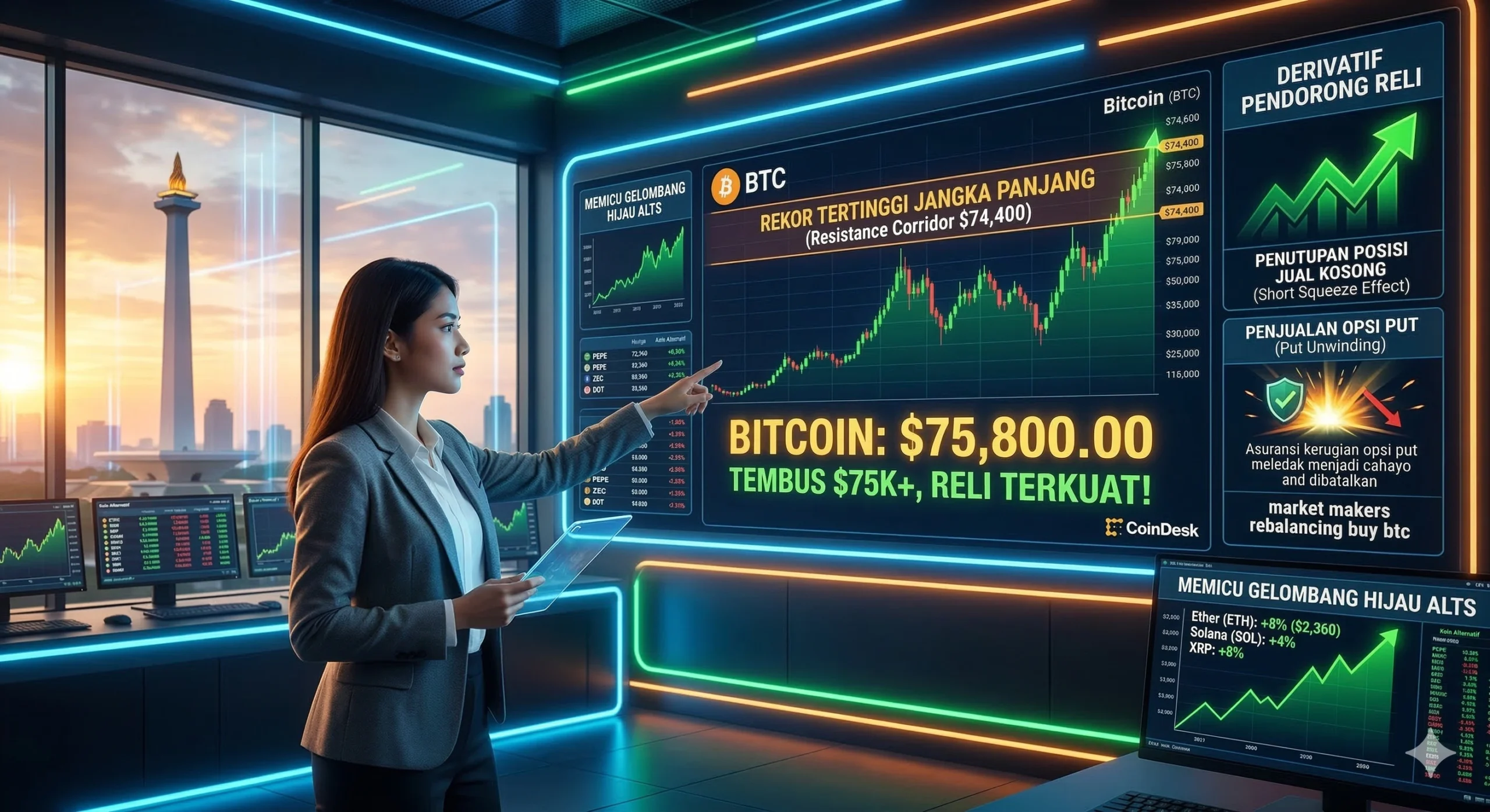 Bitcoin Tembus $75.000, Derivatif Jadi Pendorong Utama Reli Aset Kripto Hari Ini