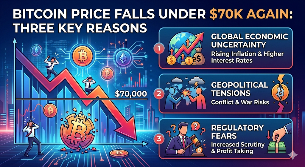 Harga Bitcoin Kembali Turun di Bawah $70.000: Tiga Faktor Utama di Baliknya