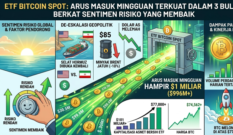 ETF Bitcoin Spot Catat Arus Masuk Hampir $1 Miliar Seiring Membaiknya Sentimen Risiko
