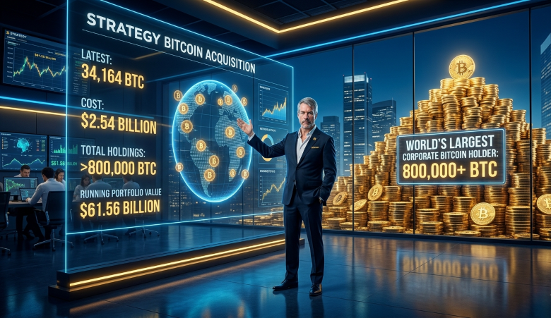 Strategy Beli 34.164 Bitcoin Senilai $2,5 Miliar, Total Kepemilikan Tembus 800.000 BTC