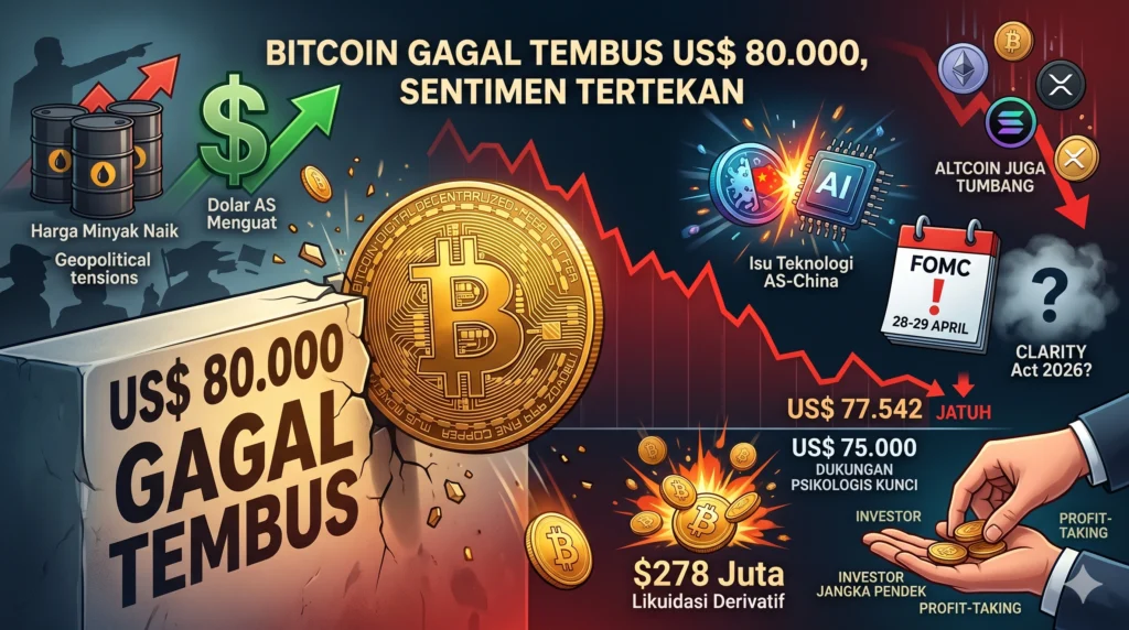 Bitcoin Gagal Tembus US$ 80.000, Tertahan Sentimen Global