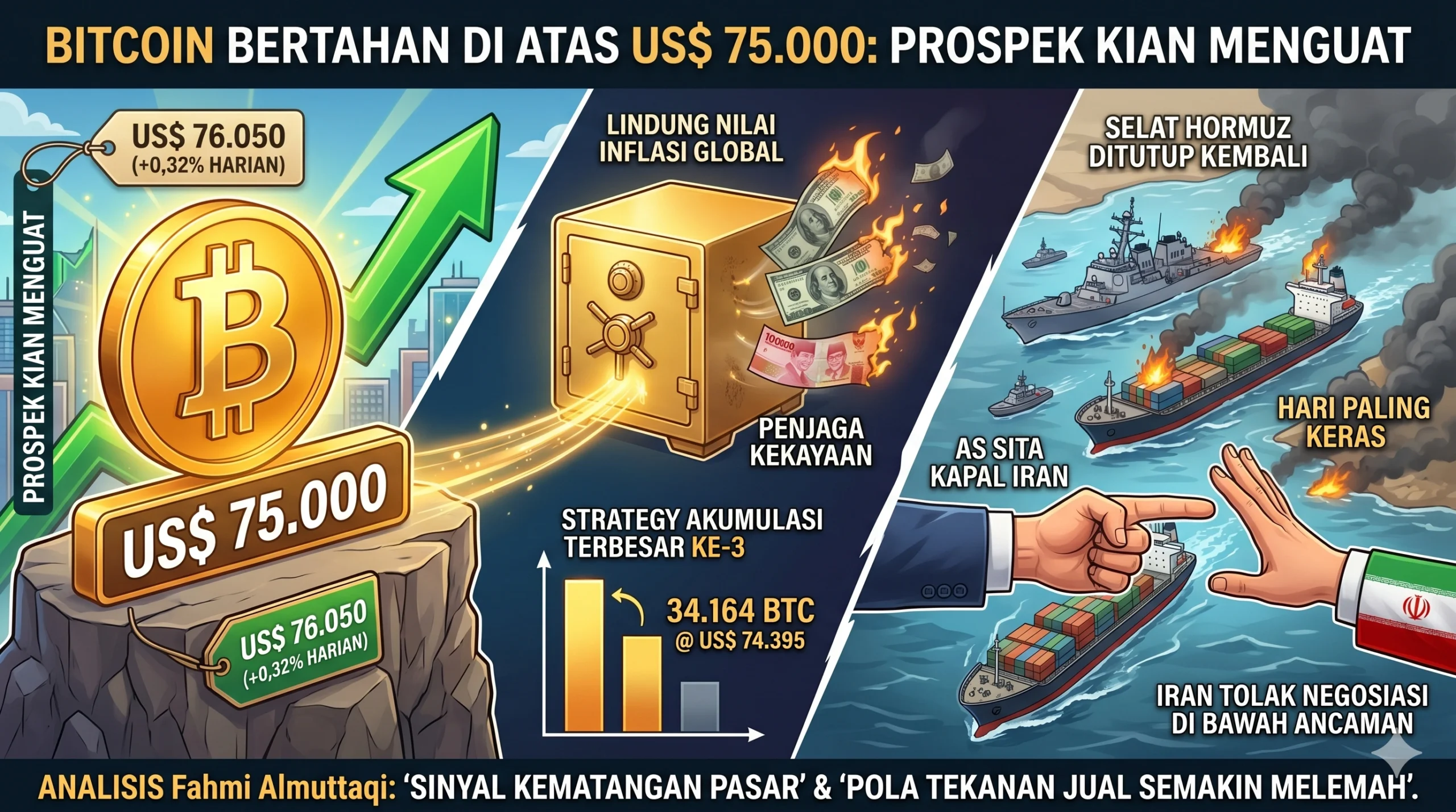 Bitcoin Tetap Stabil di Atas US$75.000, Sinyal Penguatan Semakin Terlihat