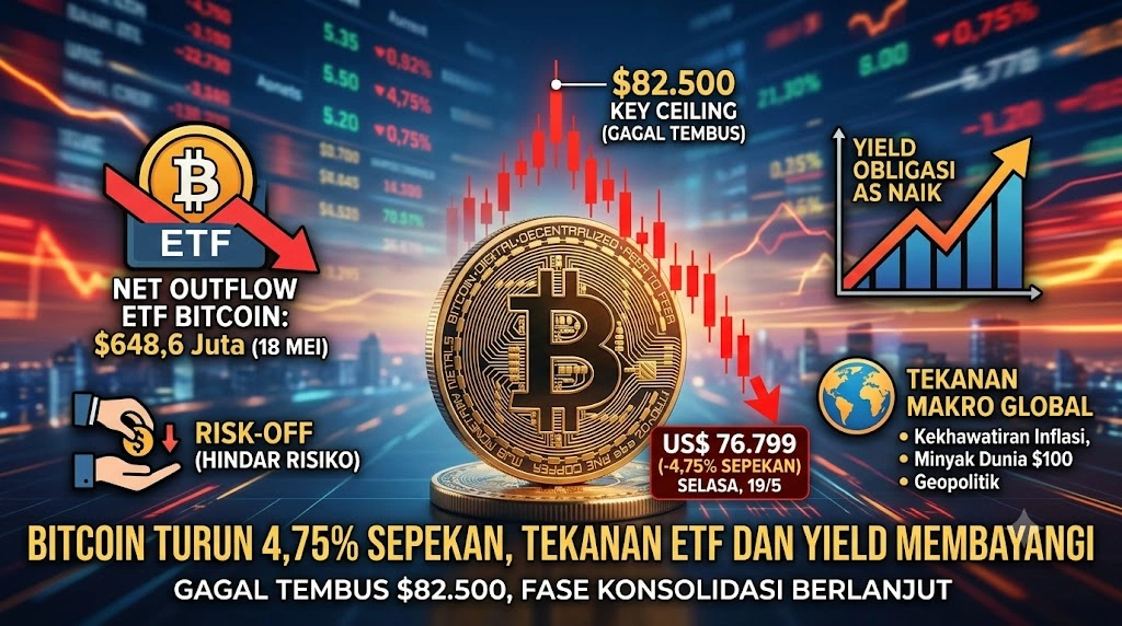 Gagal Tembus Resisten, Harga Bitcoin Terkoreksi 4,75% Dihantam Arus Keluar ETF dan Makro Global