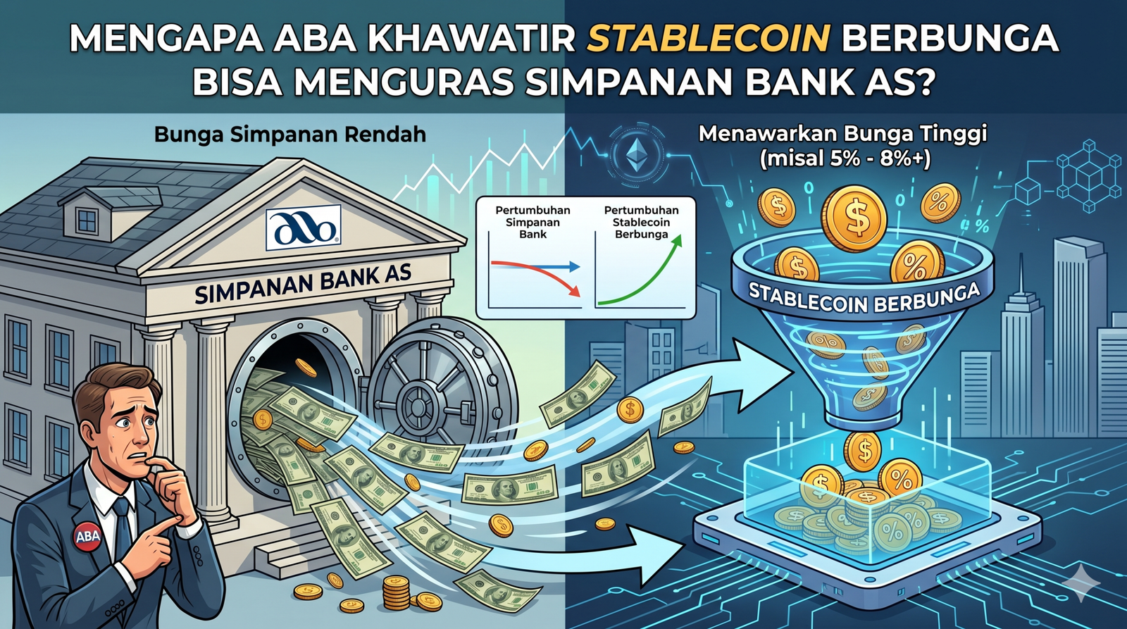 Mengapa ABA Khawatir Stablecoin Berbunga Bisa Menguras Simpanan Bank AS?