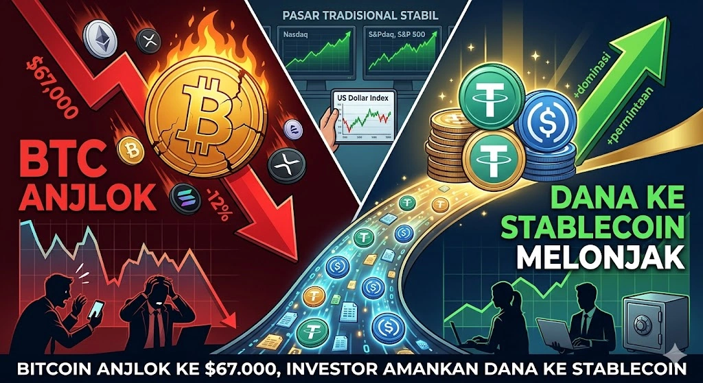 Bitcoin Anjlok ke $67.000, Investor Kripto Ramai-ramai Amankan Dana ke Stablecoin