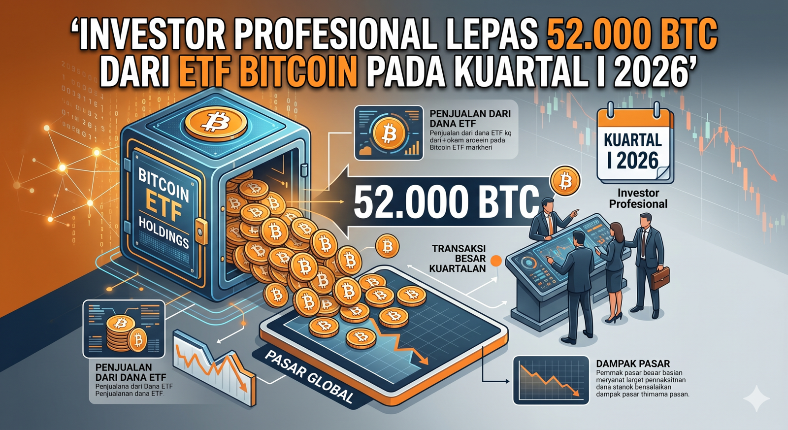 Investor Profesional Lepas 52.000 BTC dari ETF Bitcoin pada Kuartal I 2026