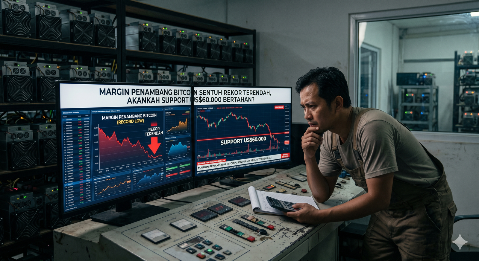 Margin Penambang Bitcoin Sentuh Rekor Terendah, Akankah Support US$60.000 Bertahan?