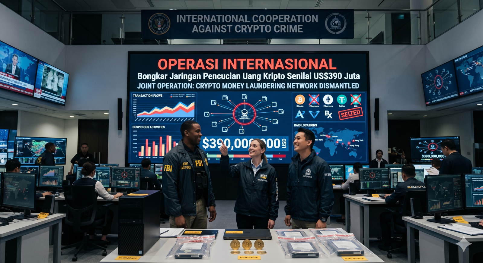 Operasi Internasional Bongkar Jaringan Pencucian Uang Kripto Senilai US$390 Juta